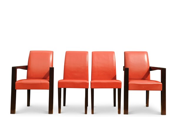 Red Leather Ying Bridge Chairs By Chafik Gasmi For Hugues