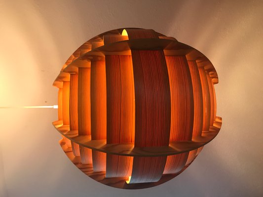 Large Swedish Pine Veneer Spherical Ceiling Lamp By Hans Agne