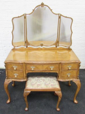Large Queen Anne Style Burr Walnut Bedroom Set 1920s