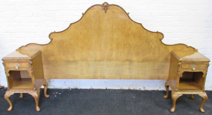Large Queen Anne Style Burr Walnut Bedroom Set 1920s