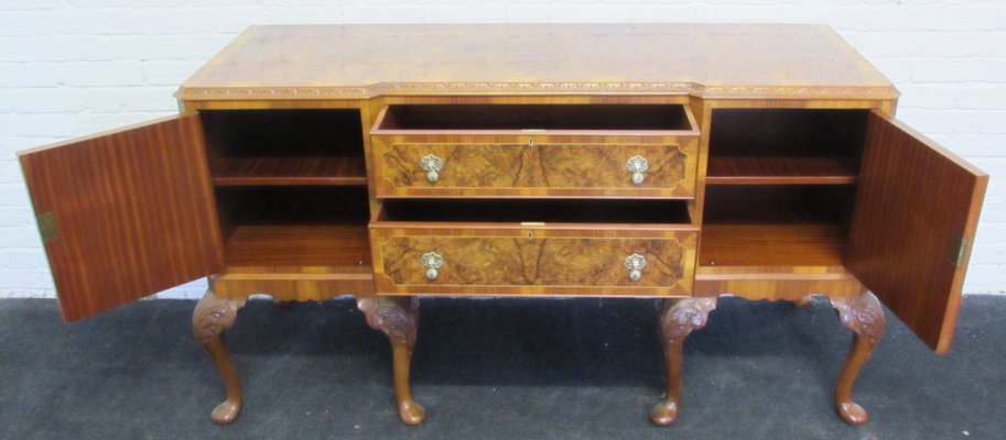 Large Queen Anne Style Burr Walnut Dining Room Set 1920s