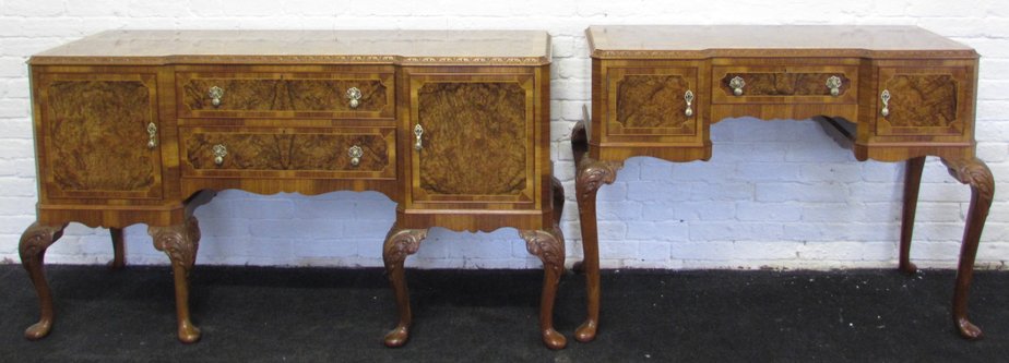 Large Queen Anne Style Burr Walnut Dining Room Set 1920s