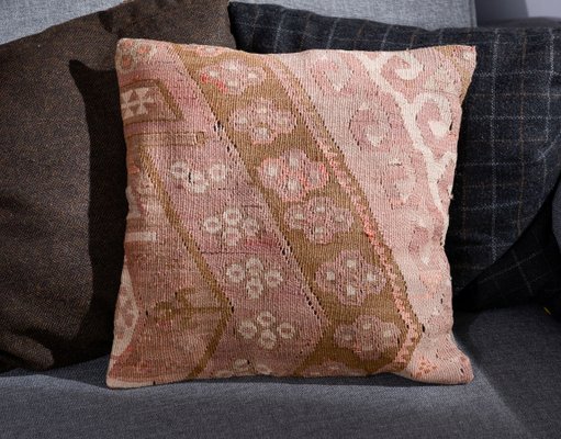 Kelim Kissenbezug aus Wolle & Baumwolle in Rosa & Beige von Zencef bei Pamono kaufen