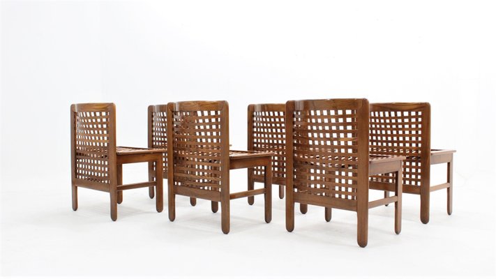 Italian Woven Wood Dining Chairs 1970s Set Of 6 For Sale At Pamono