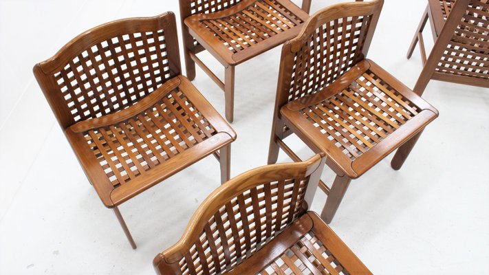 Italian Woven Wood Dining Chairs 1970s Set Of 6 For Sale At Pamono