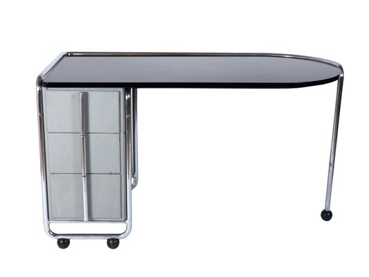Chromed Frame And Glass Desk By Duflot Et Glorieux 1930s For Sale