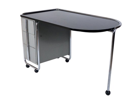 Chromed Frame And Glass Desk By Duflot Et Glorieux 1930s