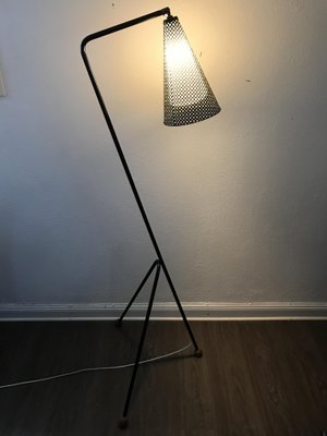 Vintage Swedish Perforated Steel And Glass Tripod Floor Lamp By