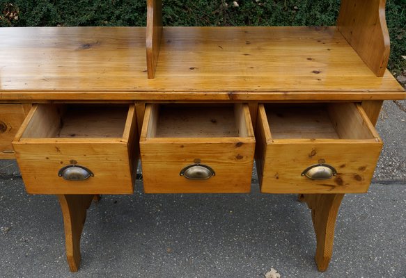 Large Antique Belgian Shop Counter With Shelves Clock 1890s