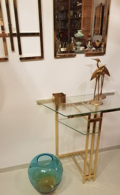 Appendiabiti Art Déco in ottone con appendini, specchio e consolle, set di  6 in vendita su Pamono