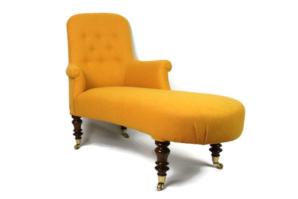 Antique French Yellow Tweed Chaise Lounge For Sale At Pamono