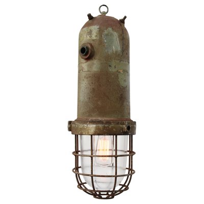 Vintage Industrial Cast Aluminum, Industrial Cage Lamp
