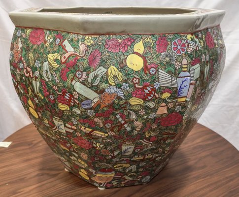 Antique Chinese Cloisonée Enameled Porcelain Cache Pot For At Enameled Porcelain Cache Pot