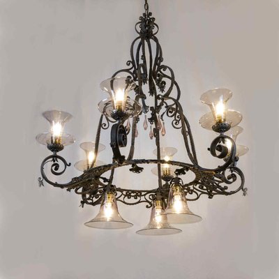 Large Wrought Iron Chandelier, 1950s Large Wrought Iron Chandelier, 1950s