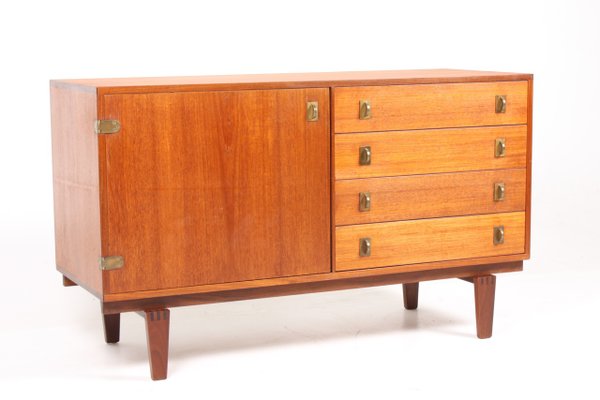 Mid Century Danish Teak Brass Low Cabinet By Peter Lovig Nielsen