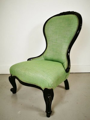 Antique Victorian Ebony Green Fabric Nursing Chair