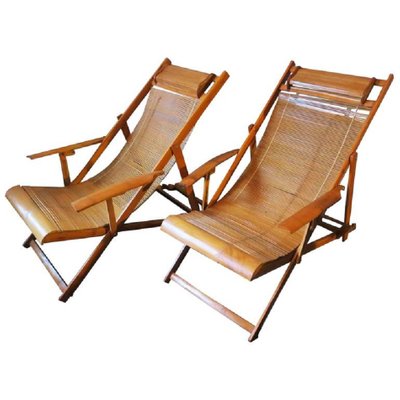 Vintage Japanese Bamboo Deck Chairs 1950s Set Of 2 For Sale At