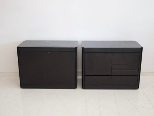 Vintage Black Cabinets With Granite Tops By Angelo Mangiarotti For