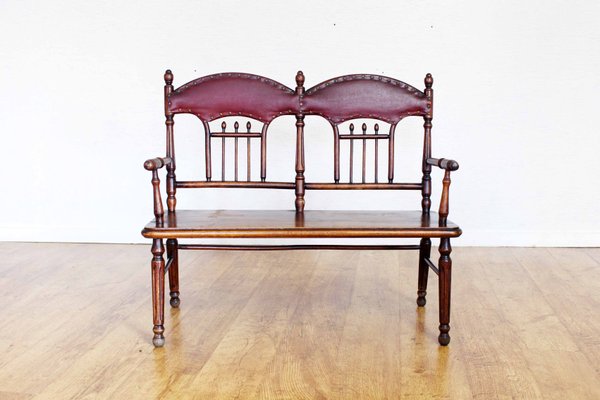 Beech And Leather Bench By Aubry 1920s For Sale At Pamono