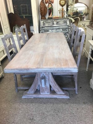 French Limed Oak Effect Dining Table Chairs Set 1930s French Limed Oak Effect Dining Table Chairs Set 1930s
