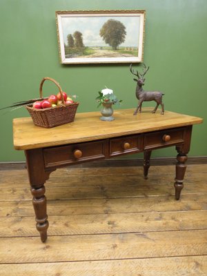 Antique Victorian Pine Harvest Table With Drawers For Sale At Pamono