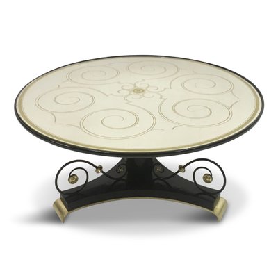 Vintage French Black Lacquer Verre glomis Gueridon Coffee Table 1940s