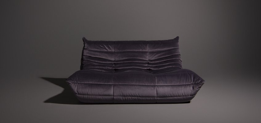 Canapé 2 Places Togo En Velours Gris Par Michel Ducaroy Pour Ligne Roset Années 70