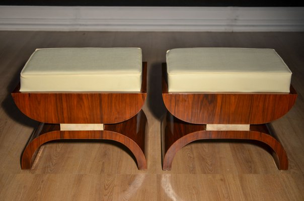Art Deco French Rosewood And Parchment Benches 1930s Set Of 2