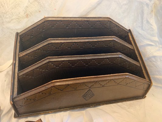 Antikes Schreibtischset Aus Leder 6er Set Bei Pamono Kaufen