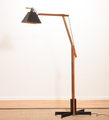 Swedish Black Lacquer And Teak Floor Lamp From Luxus 1950s For Black Lacquer And Teak Floor Lamp