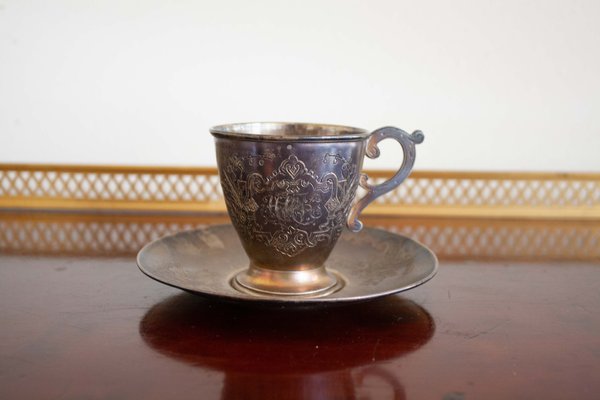 Antique Silver Cup and Saucer Set, Set of 2 for sale at Pamono