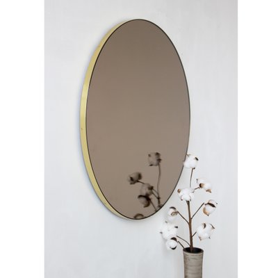Large Bronze Tinted Orbis Round Mirror, Brushed Bronze Round Mirror
