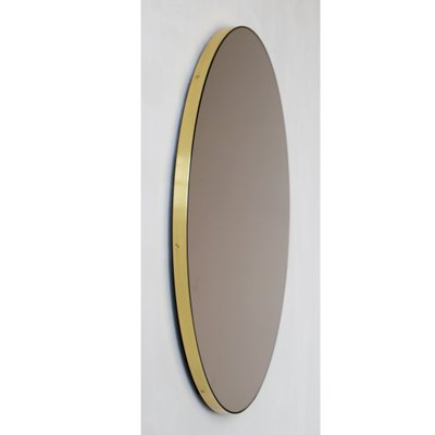 Bronze Tinted Orbis Round Mirror With Brass Frame By Alguacil Bronze Tinted Orbis Round Mirror With