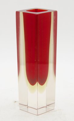 Vintage Red Amber Murano Glass Block Vases By Flavio Poli 1972
