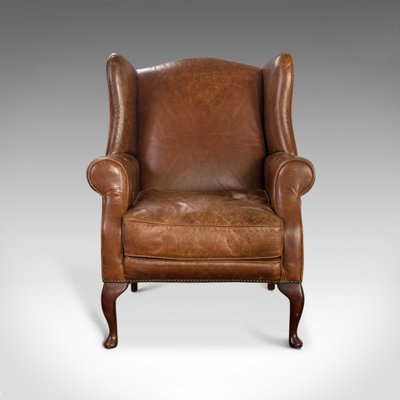 Vintage English Leather Wingback Armchair For Sale At Pamono