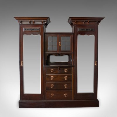 Antique Victorian English Mahogany Mirrored Wardrobe From Maple