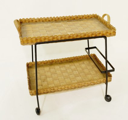 Vintage Bamboo And Wicker Bar Cart For Sale At Pamono