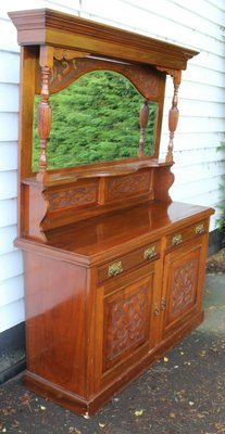 Large Antique Carved Walnut Dresser With Mirror Back 1910s For