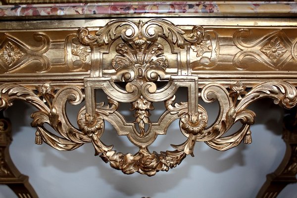 Antique Louis XIV Gilt Wood Console Table for sale at Pamono
