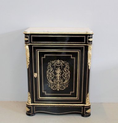 19th Century Napoleon Iii Blackened Wood White Marble And Brass Nightstand For Sale At Pamono