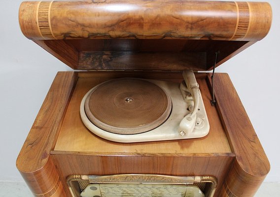 Vintage Walnut Radio Record Player For, Antique Record Player Coffee Table