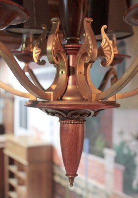 Vintage Deckenlampe aus Messing & Holz, 1940er