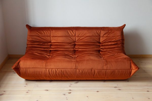 Vintage French Velvet 3 Seater Togo Sofa By Michel Ducaroy For