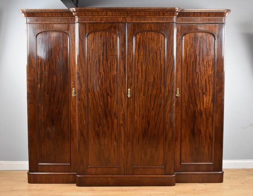 Antique Victorian Mahogany Four Door Breakfront Wardrobe For Sale