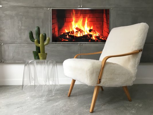 Vintage Art Deco White Sheepskin And Bentwood Armchair For Sale At