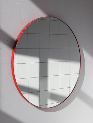 Medium Orbis Round Mirror With Red Frame And Grid By Alguacil Perkoff Ltd For At Pamono Medium Orbis Round Mirror With Red, Round Mirror Red Frame