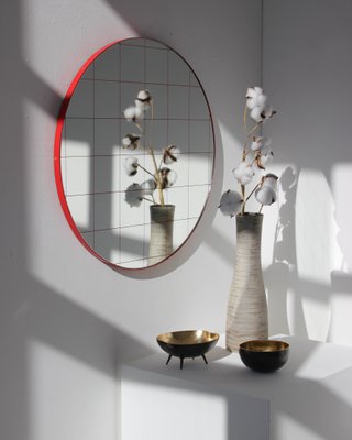 Medium Orbis Round Mirror With Red, Red Framed Bathroom Mirror