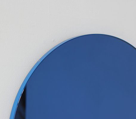 Small Blue Tinted Orbis Round Wall Mirror with Blue Frame by Alguacil &  Perkoff Ltd