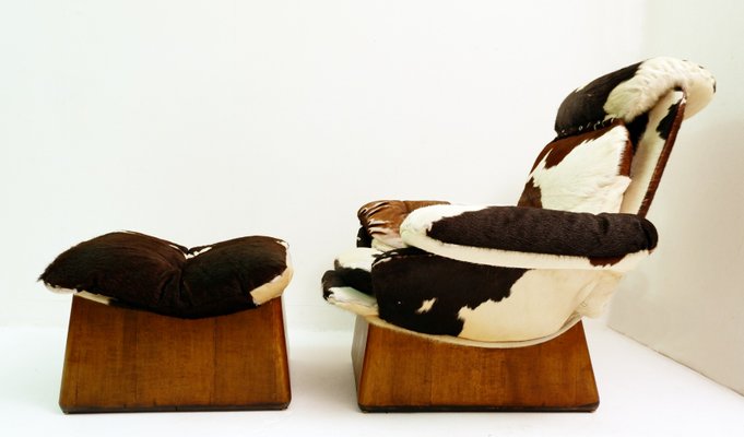 Vintage Cowhide Armchair And Ottoman Set Of 2 For Sale At Pamono