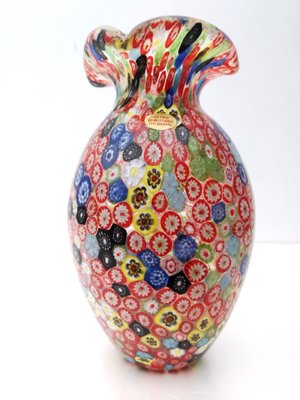 Red Millefiori Murano Glass Vase From Fratelli Toso Italy 1960s